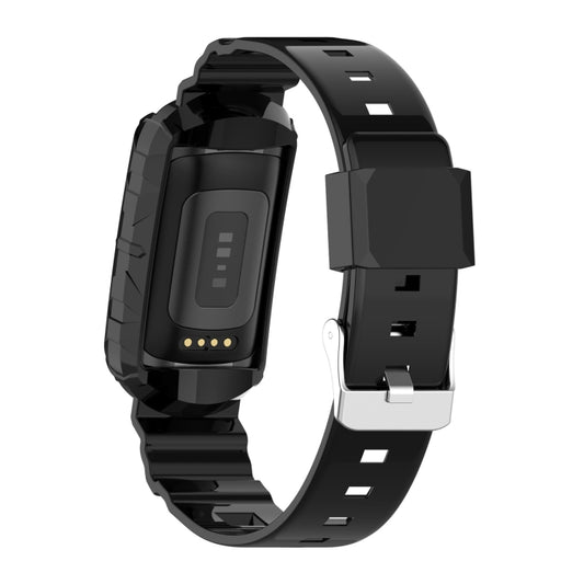 For Fitbit Charge 6 / 5 / 4 / 3 Armor Integrated TPU Watch Band(Black) by bashfashion