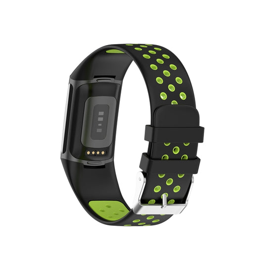 For Fitbit Charge 6 Dual Color Breathable Silicone Watch Band(Black+Lime) by bashfashion