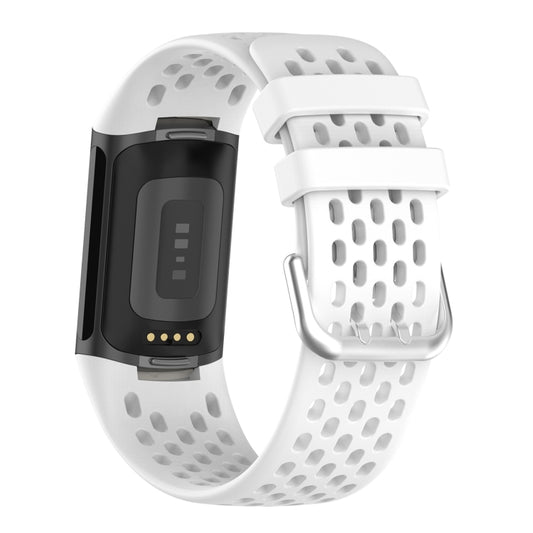 For Fitbit Charge 5 Solid Color Breathable Sports Silicone Watch Band(White) by bashfashion