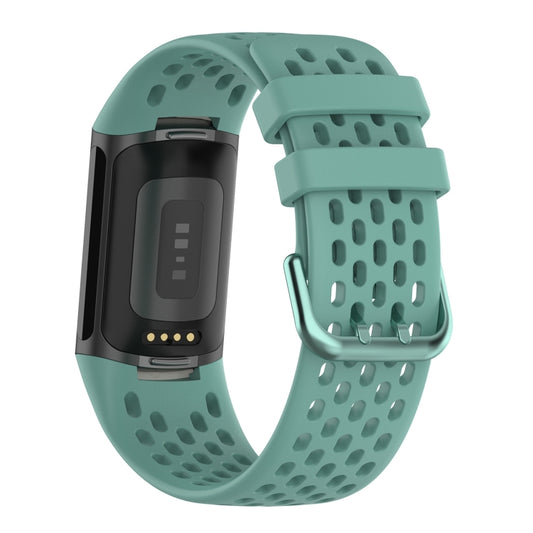 For Fitbit Charge 5 Solid Color Breathable Sports Silicone Watch Band(Pine Green) by bashfashion