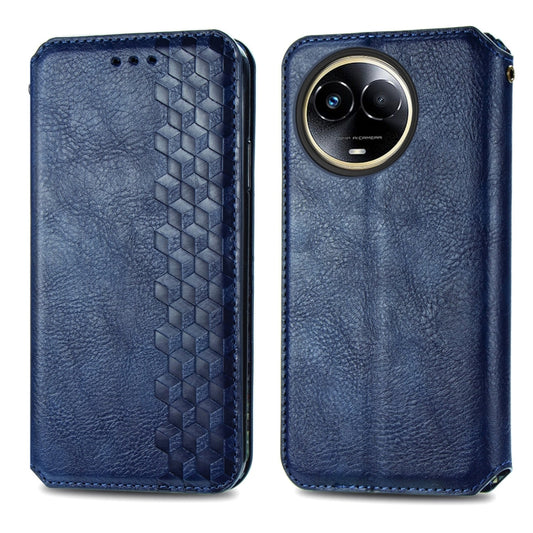For Realme 11 5G Global Cubic Grid Pressed Magnetic Leather Phone Case(Blue) by bashfashion