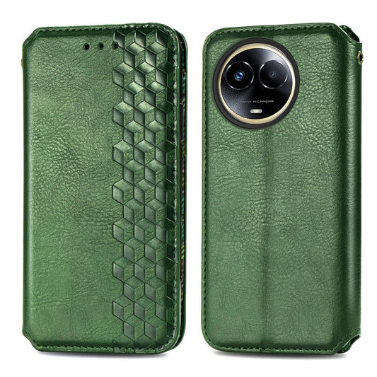 For Realme 11 5G Global Cubic Grid Pressed Magnetic Leather Phone Case(Green) by bashfashion