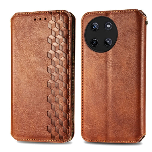 For Realme 11 4G Global Cubic Grid Pressed Magnetic Leather Phone Case(Brown) by bashfashion
