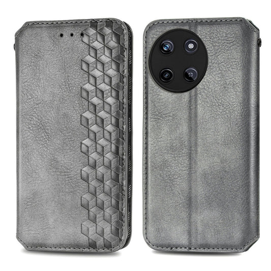 For Realme 11 4G Global Cubic Grid Pressed Magnetic Leather Phone Case(Grey) by bashfashion