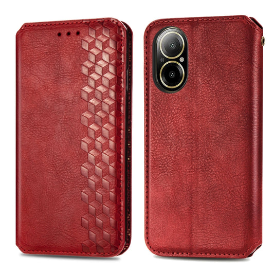 For Realme C67 4G Cubic Grid Pressed Magnetic Leather Phone Case(Red) by bashfashion
