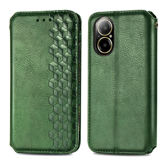 For Realme C67 4G Cubic Grid Pressed Magnetic Leather Phone Case(Green) by bashfashion