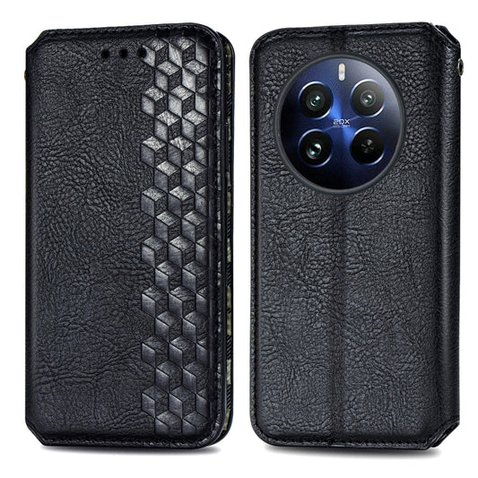 For Realme 12 Pro Cubic Grid Pressed Magnetic Leather Phone Case(Black) by bashfashion