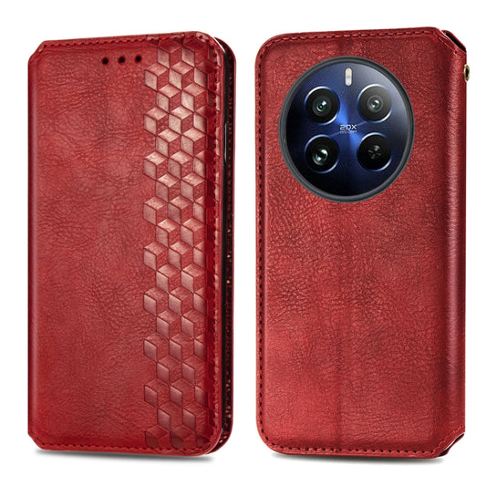 For Realme 12 Pro Cubic Grid Pressed Magnetic Leather Phone Case(Red) by bashfashion