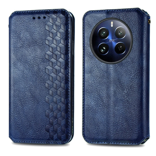 For Realme 12 Pro Cubic Grid Pressed Magnetic Leather Phone Case(Blue) by bashfashion