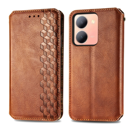 For vivo Y78 Cubic Grid Pressed Magnetic Leather Phone Case(Brown) by bashfashion