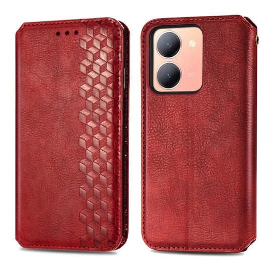For vivo Y78 Cubic Grid Pressed Magnetic Leather Phone Case(Red) by bashfashion