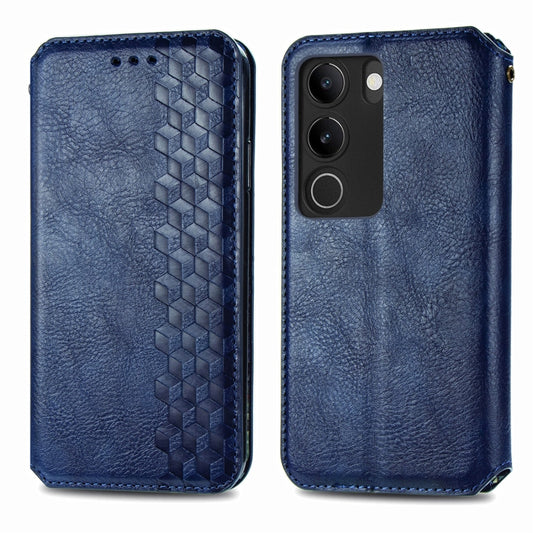 For vivo S17 Cubic Grid Pressed Magnetic Leather Phone Case(Blue) by bashfashion