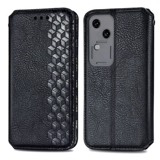 For vivo S18 Cubic Grid Pressed Magnetic Leather Phone Case(Black) by bashfashion