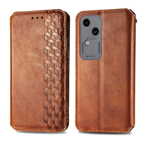 For vivo S18 Cubic Grid Pressed Magnetic Leather Phone Case(Brown) by bashfashion