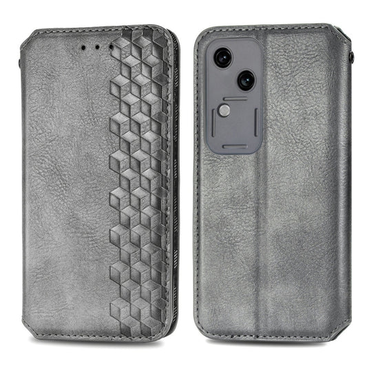 For vivo S18 Cubic Grid Pressed Magnetic Leather Phone Case(Grey) by bashfashion