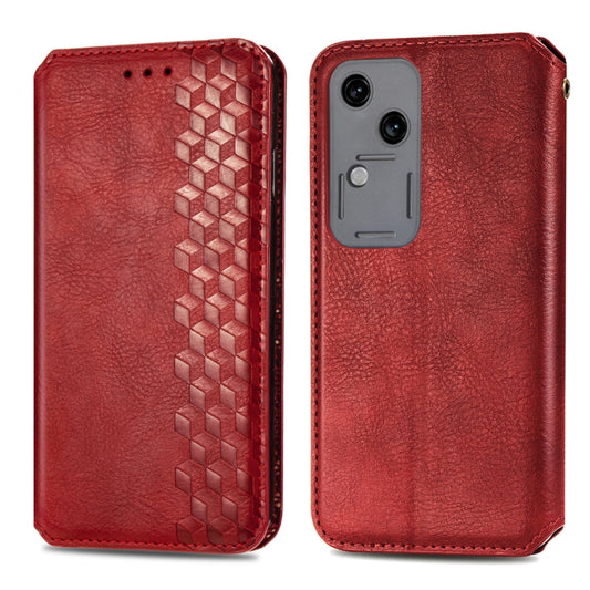 For vivo S18 Cubic Grid Pressed Magnetic Leather Phone Case(Red) by bashfashion