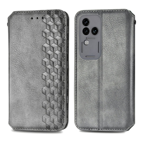 For vivo S18 Pro Cubic Grid Pressed Magnetic Leather Phone Case(Grey) by bashfashion
