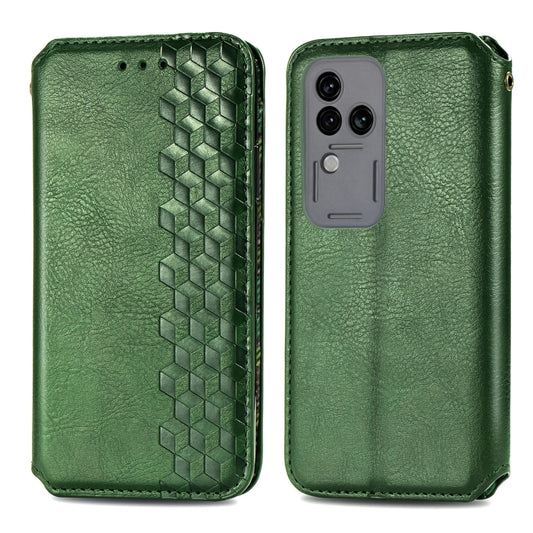 For vivo S18 Pro Cubic Grid Pressed Magnetic Leather Phone Case(Green) by bashfashion