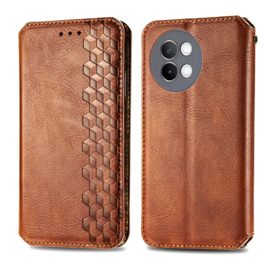 For vivo S18e Cubic Grid Pressed Magnetic Leather Phone Case(Brown) by bashfashion