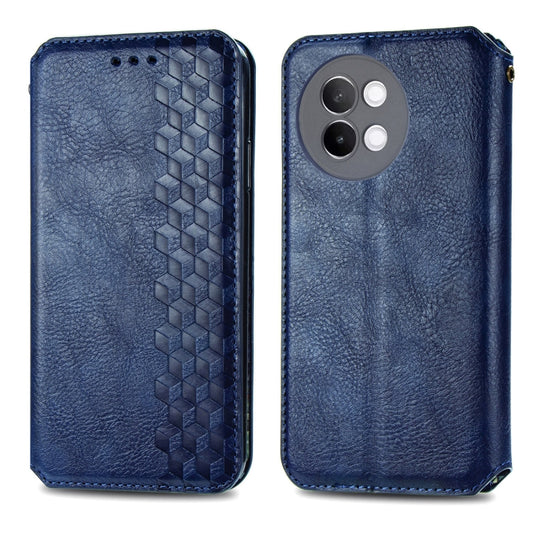 For vivo S18e Cubic Grid Pressed Magnetic Leather Phone Case(Blue) by bashfashion