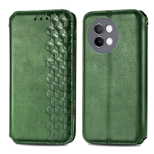 For vivo S18e Cubic Grid Pressed Magnetic Leather Phone Case(Green) by bashfashion