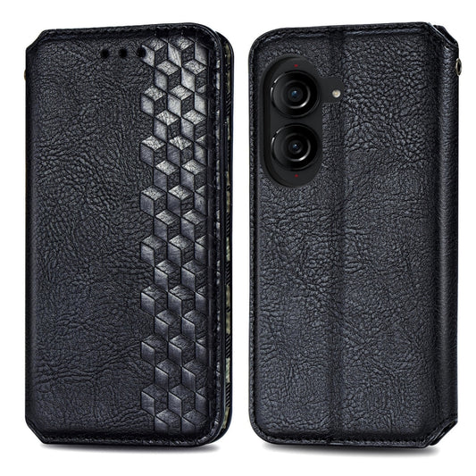 For ASUS Zenfone 10 Cubic Grid Pressed Magnetic Leather Phone Case(Black) by bashfashion
