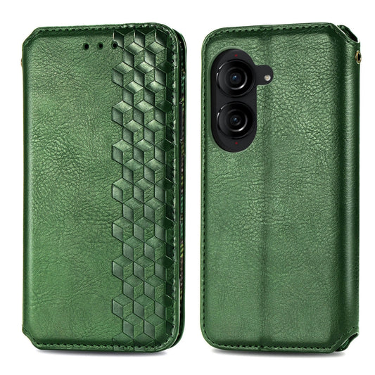 For ASUS Zenfone 10 Cubic Grid Pressed Magnetic Leather Phone Case(Green) by bashfashion