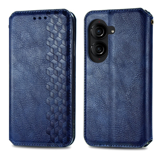 For ASUS Zenfone 10 Cubic Grid Pressed Magnetic Leather Phone Case(Blue) by bashfashion