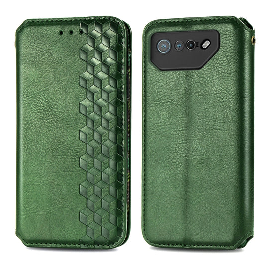 For ASUS ROG Phone 7 Cubic Grid Pressed Magnetic Leather Phone Case(Green) by bashfashion