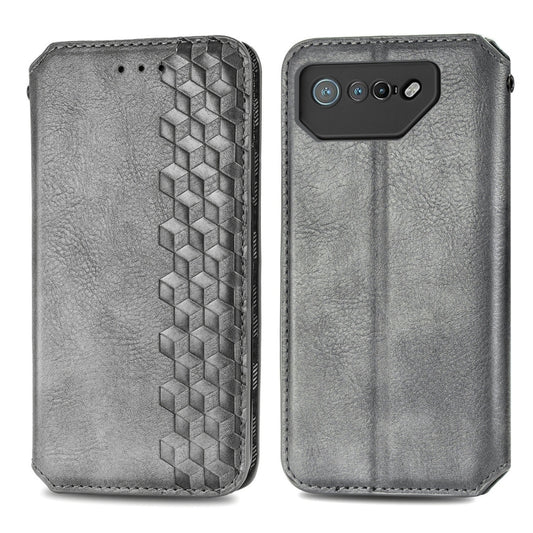 For ASUS ROG Phone 7 Cubic Grid Pressed Magnetic Leather Phone Case(Grey) by bashfashion