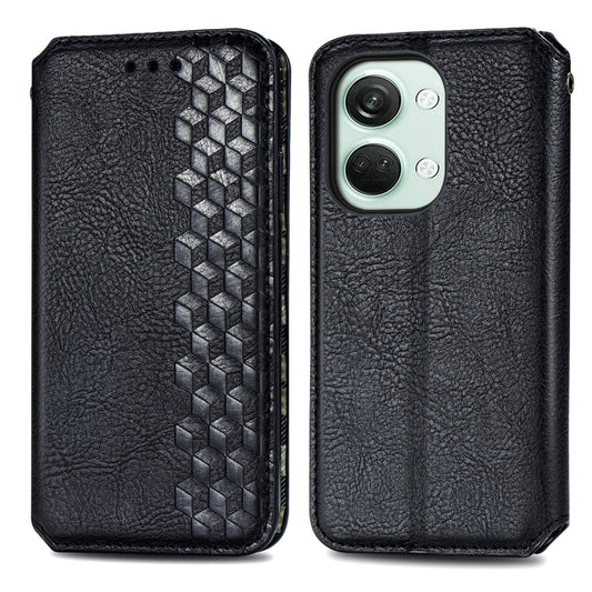 For OnePlus Nord 3 Cubic Grid Pressed Magnetic Leather Phone Case(Black) by bashfashion
