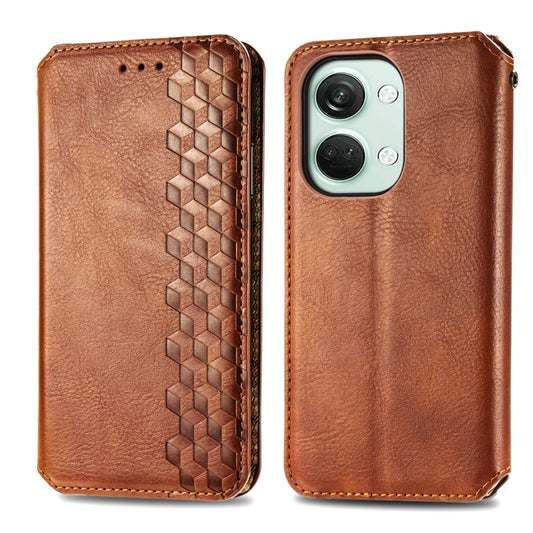 For OnePlus Nord 3 Cubic Grid Pressed Magnetic Leather Phone Case(Brown) by bashfashion