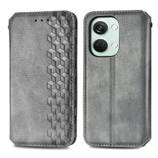 For OnePlus Nord 3 Cubic Grid Pressed Magnetic Leather Phone Case(Grey) by bashfashion