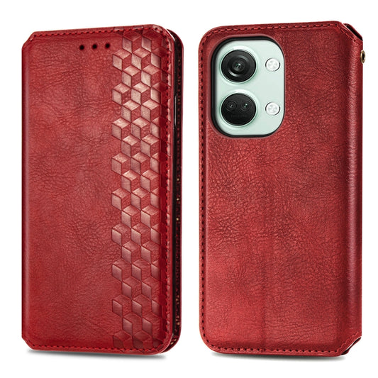 For OnePlus Nord 3 Cubic Grid Pressed Magnetic Leather Phone Case(Red) by bashfashion