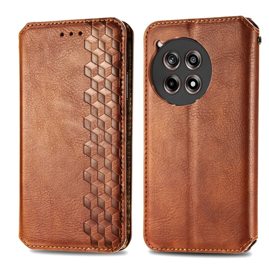 For OnePlus Ace 3 Cubic Grid Pressed Magnetic Leather Phone Case(Brown) by bashfashion