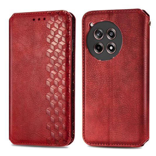 For OnePlus Ace 3 Cubic Grid Pressed Magnetic Leather Phone Case(Red) by bashfashion
