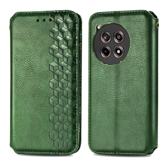 For OnePlus Ace 3 Cubic Grid Pressed Magnetic Leather Phone Case(Green) by bashfashion