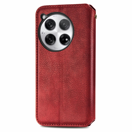 For OnePlus 12 Cubic Grid Pressed Magnetic Leather Phone Case(Red) by bashfashion