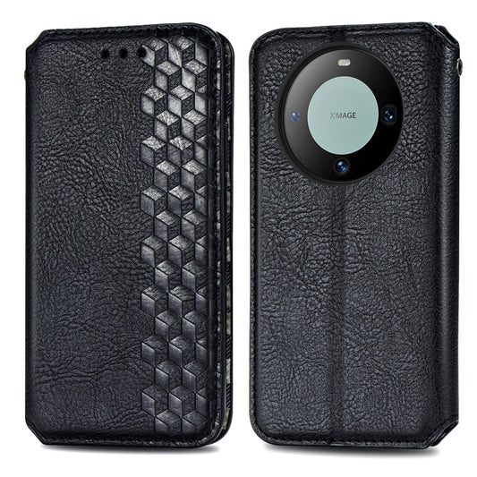 For Huawei Mate 60 Cubic Grid Pressed Magnetic Leather Phone Case(Black) by bashfashion