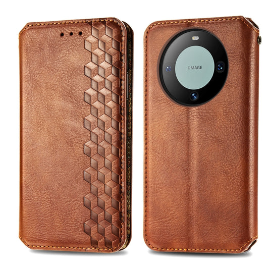 For Huawei Mate 60 Cubic Grid Pressed Magnetic Leather Phone Case(Brown) by bashfashion