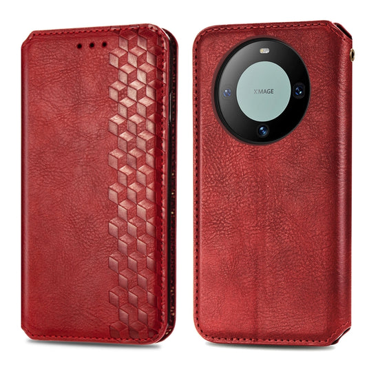 For Huawei Mate 60 Pro Cubic Grid Pressed Magnetic Leather Phone Case(Red) by bashfashion
