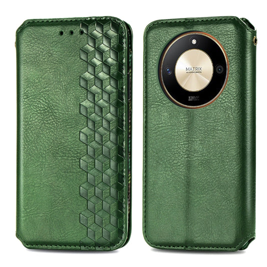 For Honor X50 Cubic Grid Pressed Magnetic Leather Phone Case(Green) by bashfashion