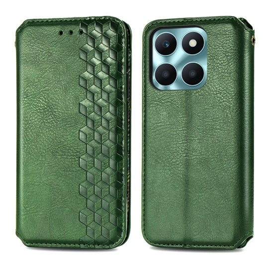 For Honor X6a Cubic Grid Pressed Magnetic Leather Phone Case(Green) by bashfashion