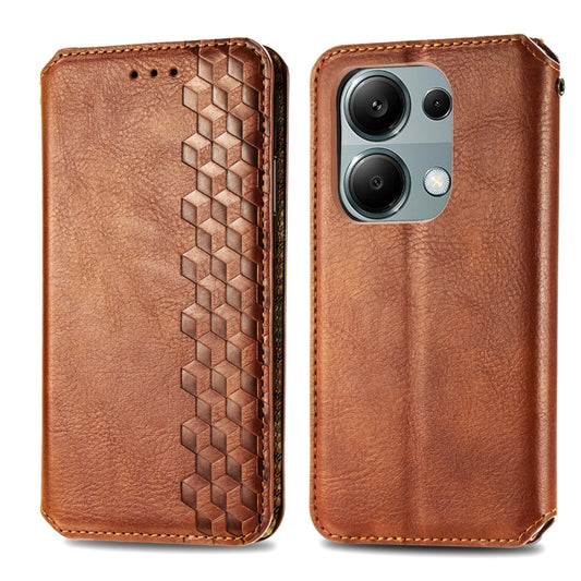 For Honor X9b Cubic Grid Pressed Magnetic Leather Phone Case(Brown) by bashfashion