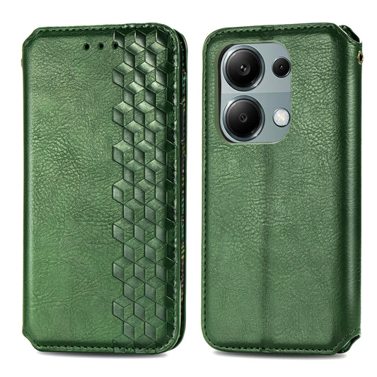 For Honor X9b Cubic Grid Pressed Magnetic Leather Phone Case(Green) by bashfashion