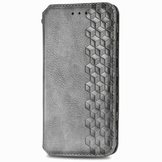 For Honor 100 5G Cubic Grid Pressed Magnetic Leather Phone Case(Grey) by bashfashion