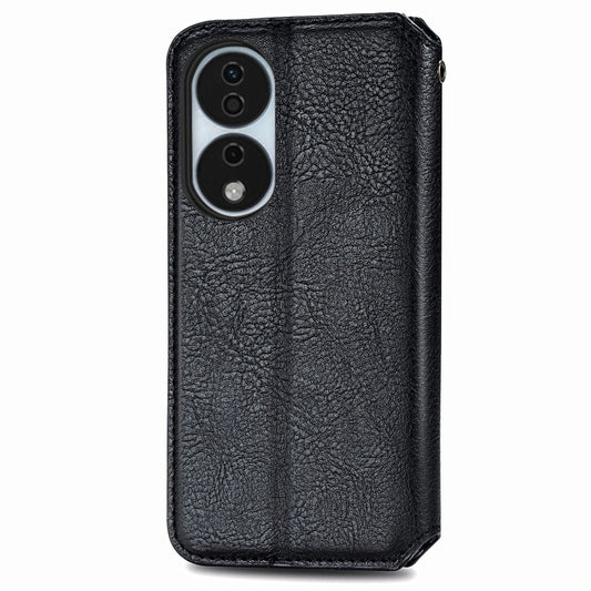 For Honor X7b 4G Cubic Grid Pressed Magnetic Leather Phone Case(Black) by bashfashion