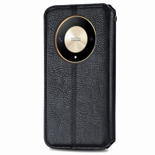 For Honor X9b 4G Cubic Grid Pressed Magnetic Leather Phone Case(Black) by bashfashion