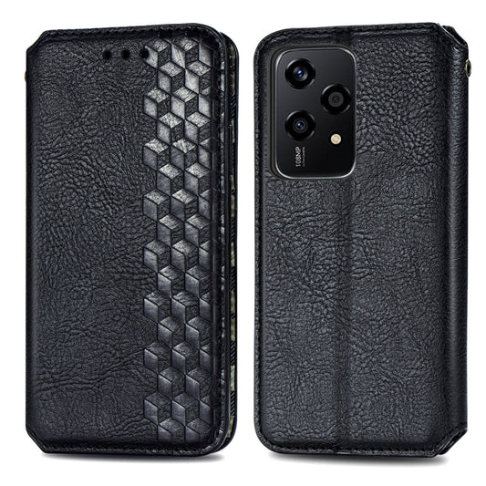 For Honor 200 Lite Global Cubic Grid Pressed Magnetic Leather Phone Case(Black) by bashfashion