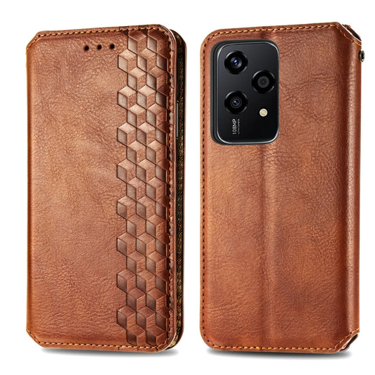 For Honor 200 Lite Global Cubic Grid Pressed Magnetic Leather Phone Case(Brown) by bashfashion